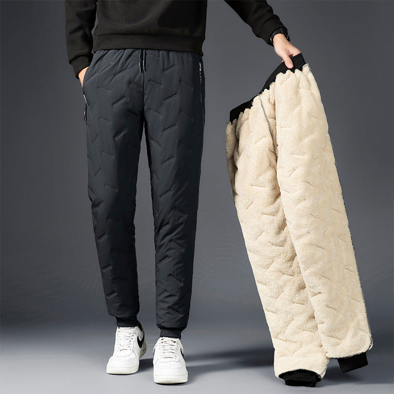 Men's Trousers Winter Velvet Thickening Loose Fleece Pants With Zip Pocket Large Size Windproof Warm Jogging Pants